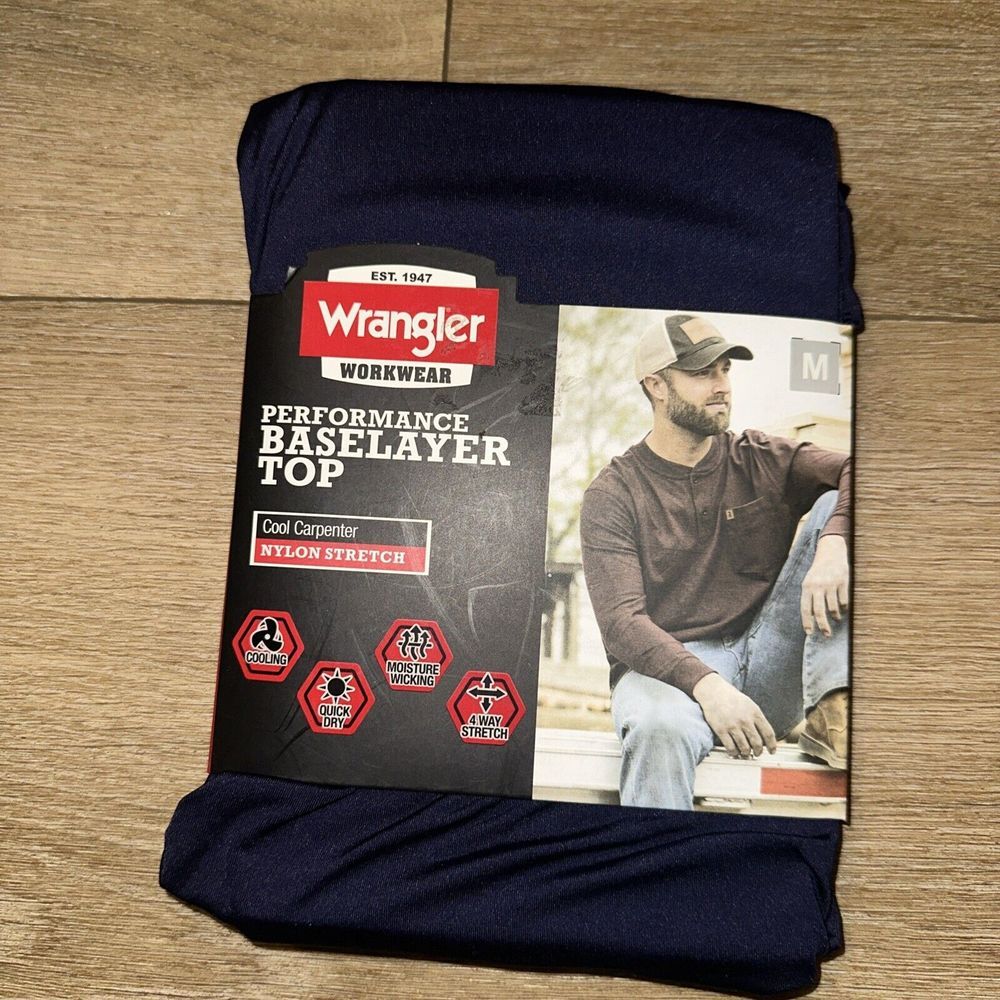 New Wrangler Workwear Performance‎ Base Layer Top Med Under Shirt Cool Navy Blue